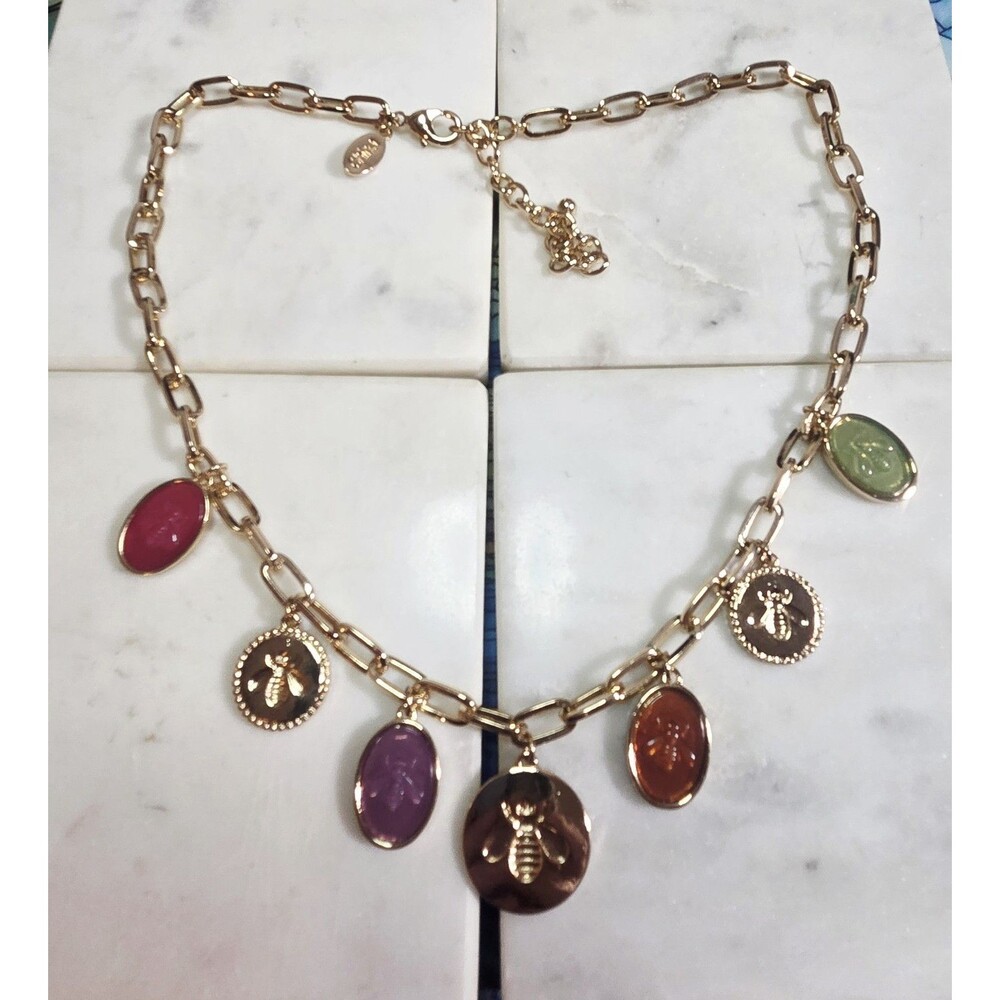 Joan Rivers Gold Tone Bee Intaglio Drops Necklace 18 In